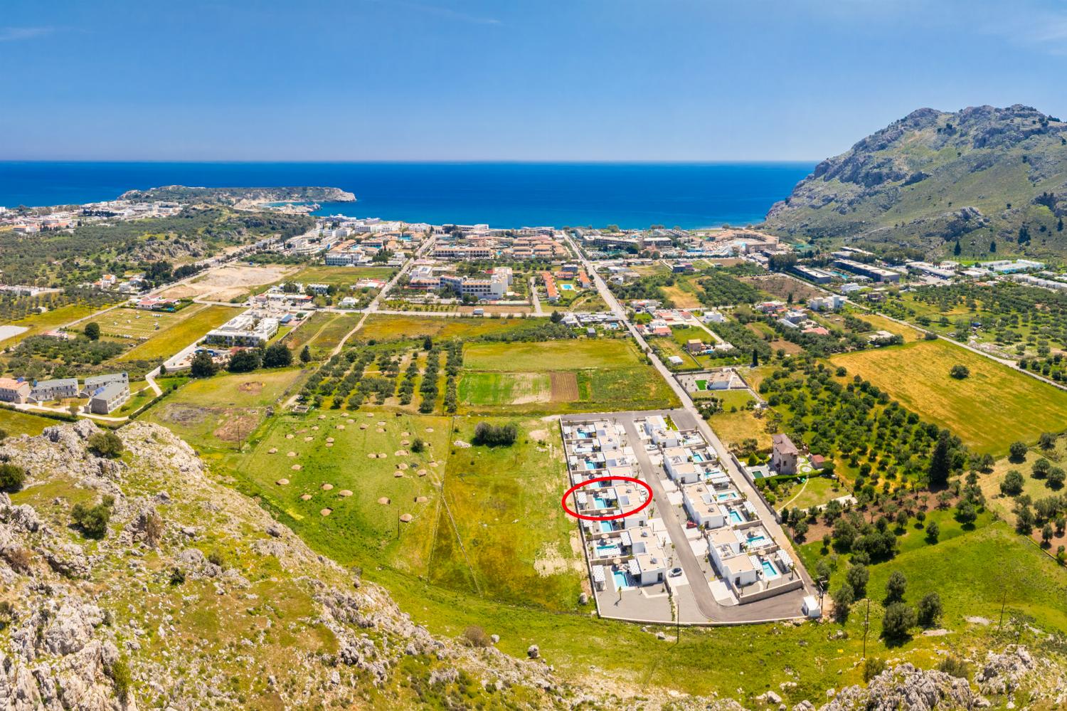 Aerial view showing location of villa