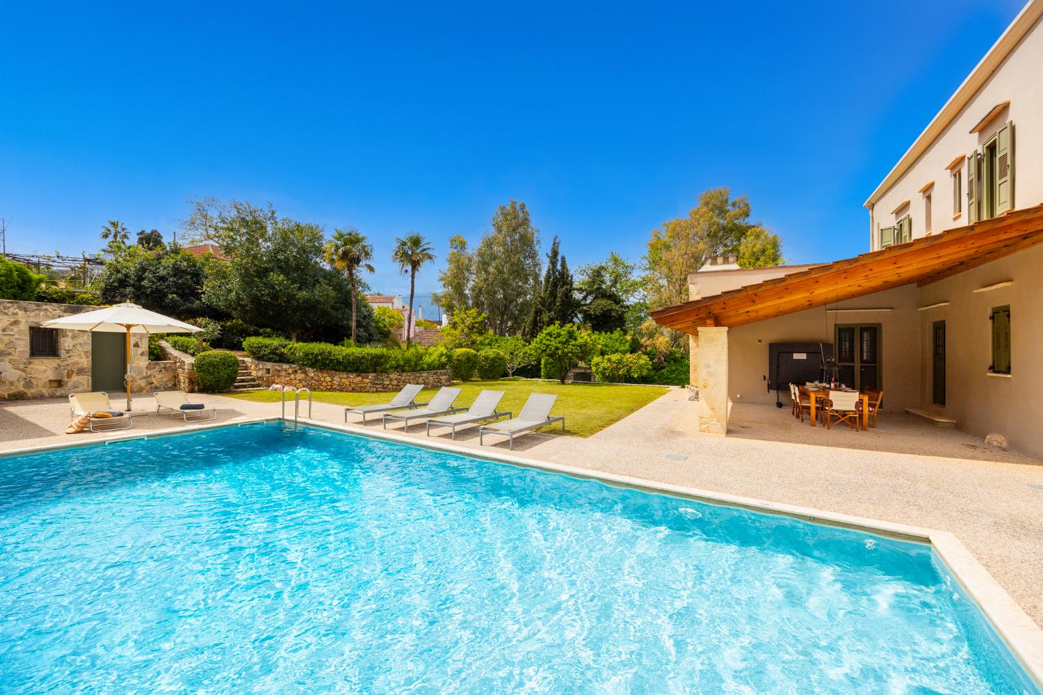 Private pool, terrace, and garden