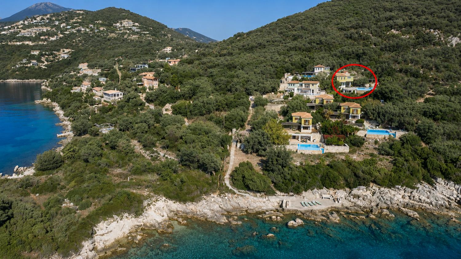 Aerial view showing location of villa