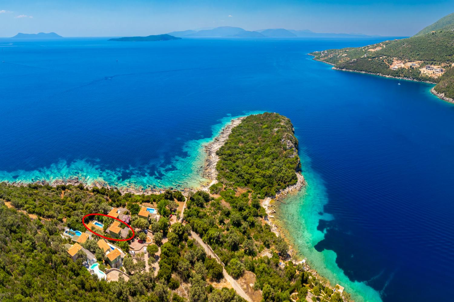 Aerial view showing location of villa