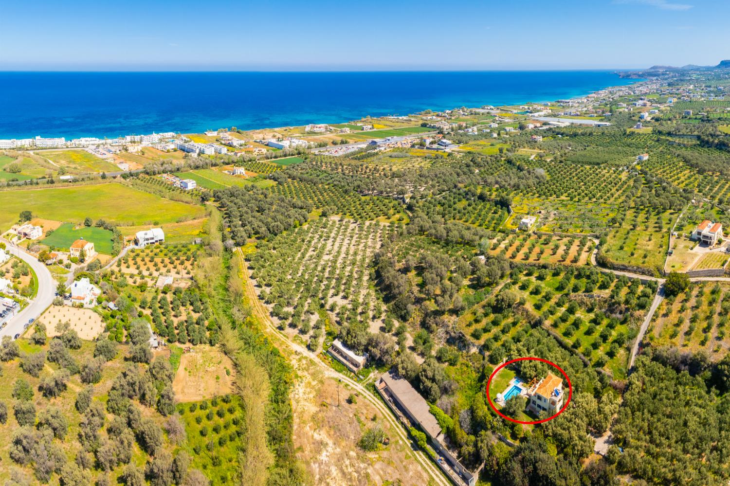 Aerial view showing location of villa