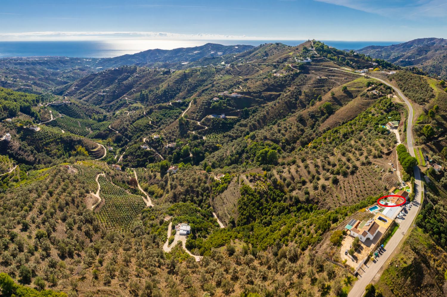 Aerial view showing location of villa
