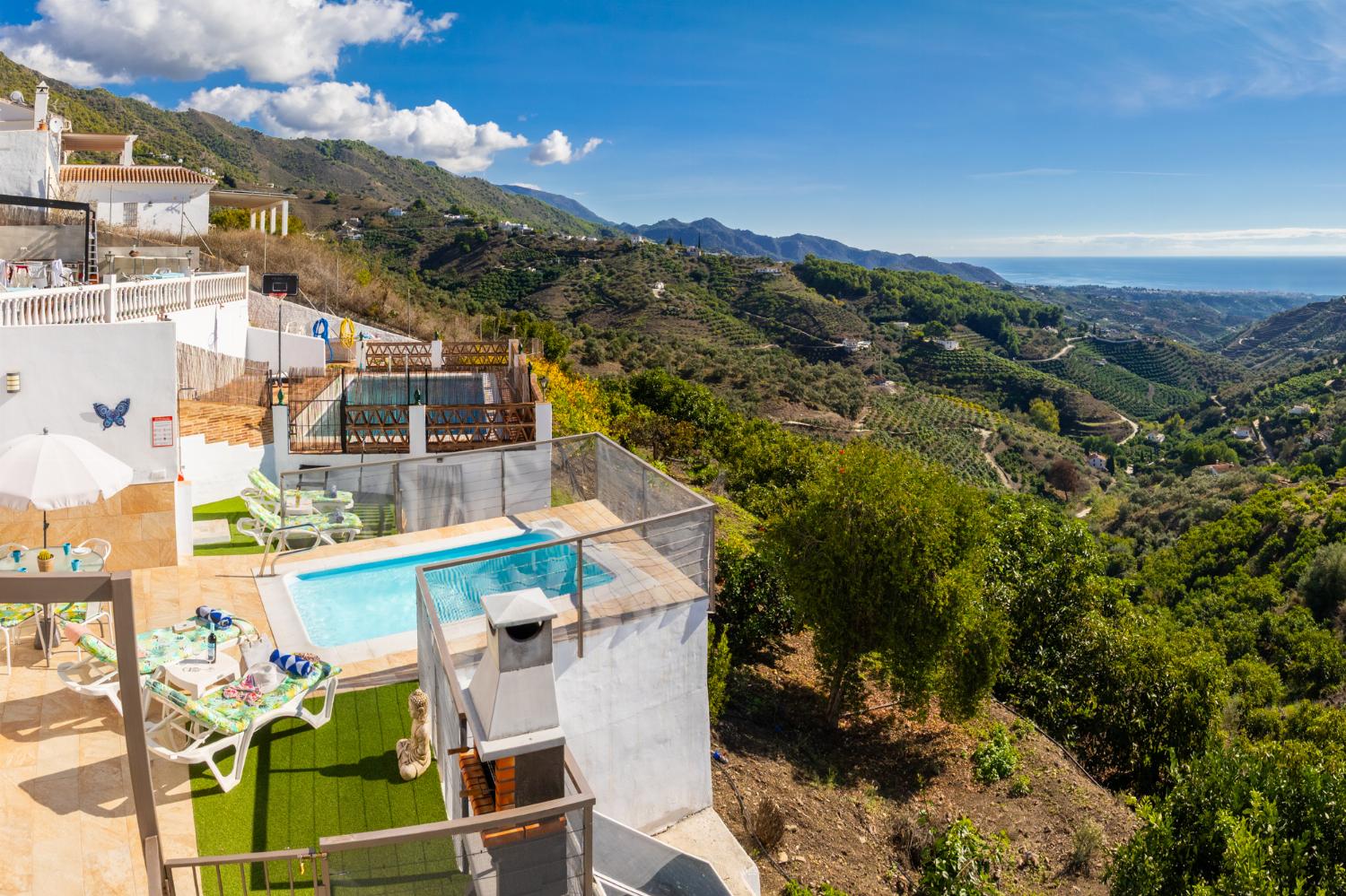 Private pool and terrace with sea views