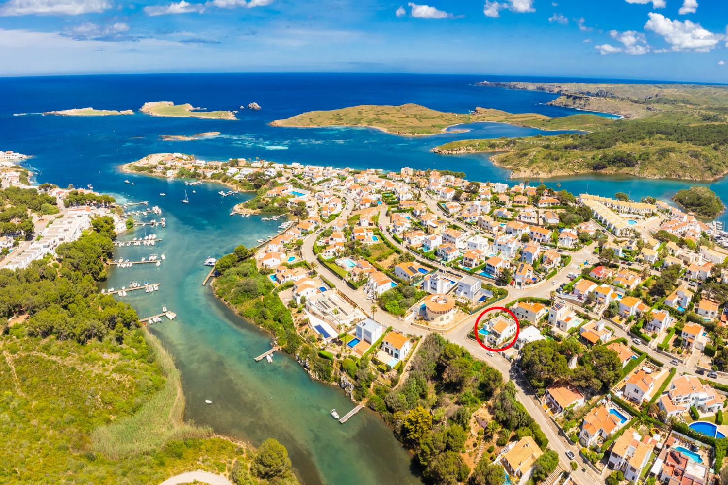 Aerial view showing location of villa