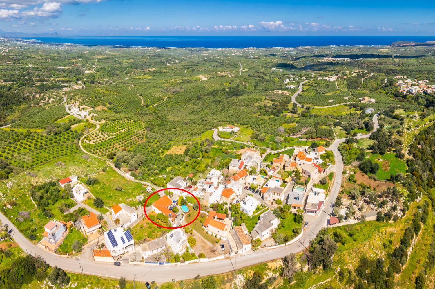 Aerial view showing location of villa