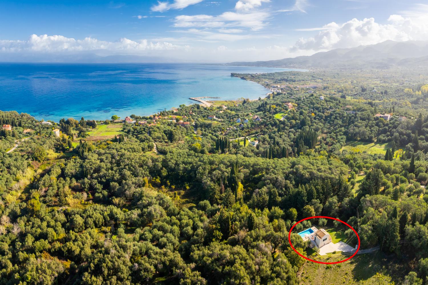 Aerial view showing location of villa