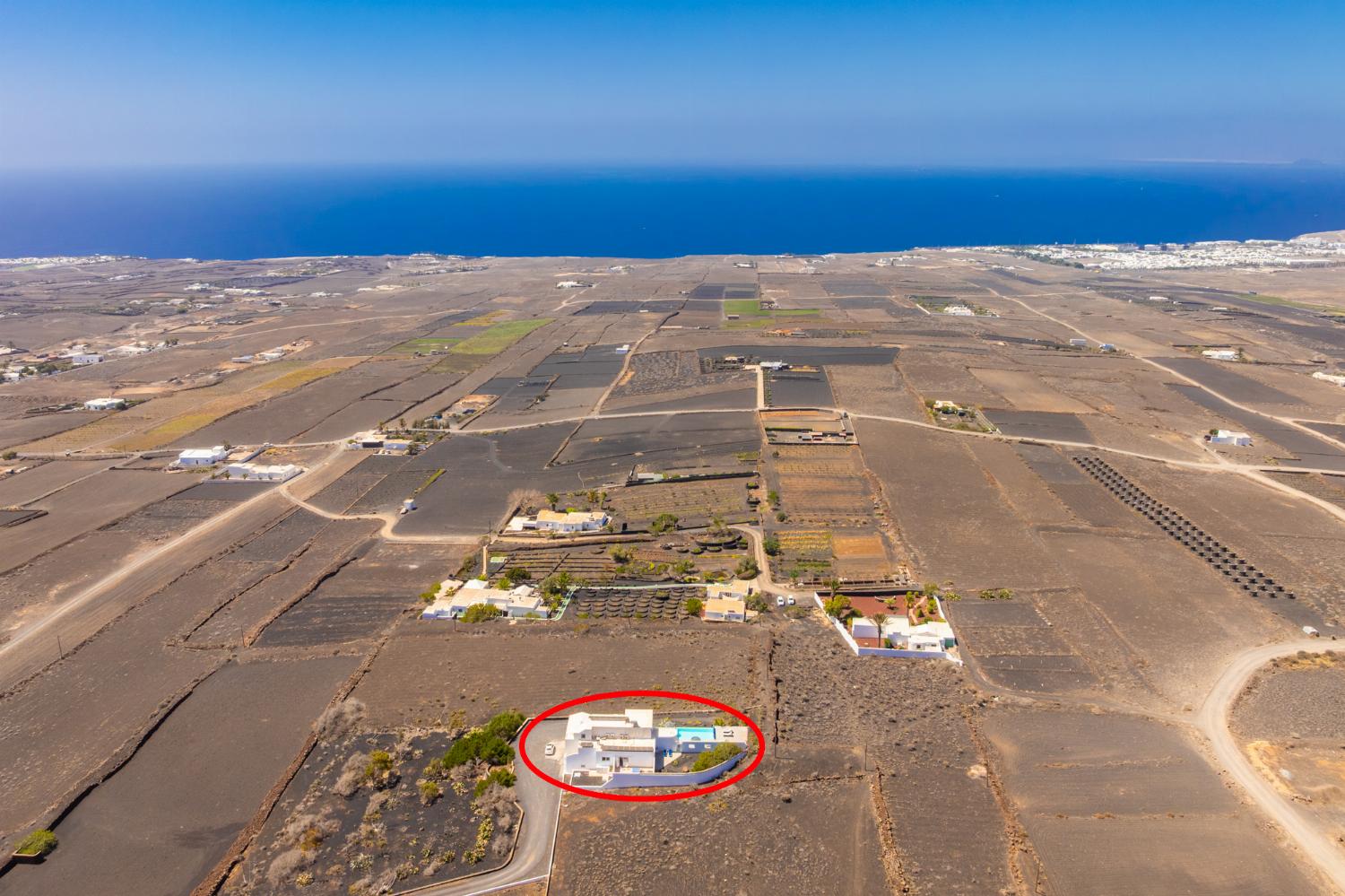 Aerial view showing location of villa