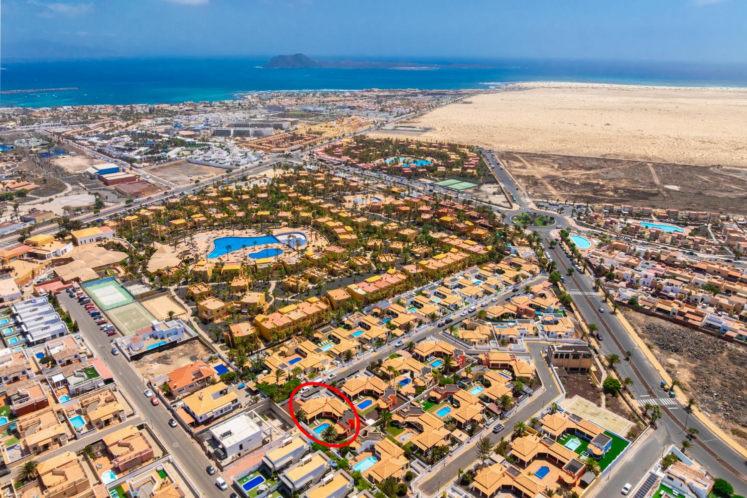 Aerial view showing location of villa