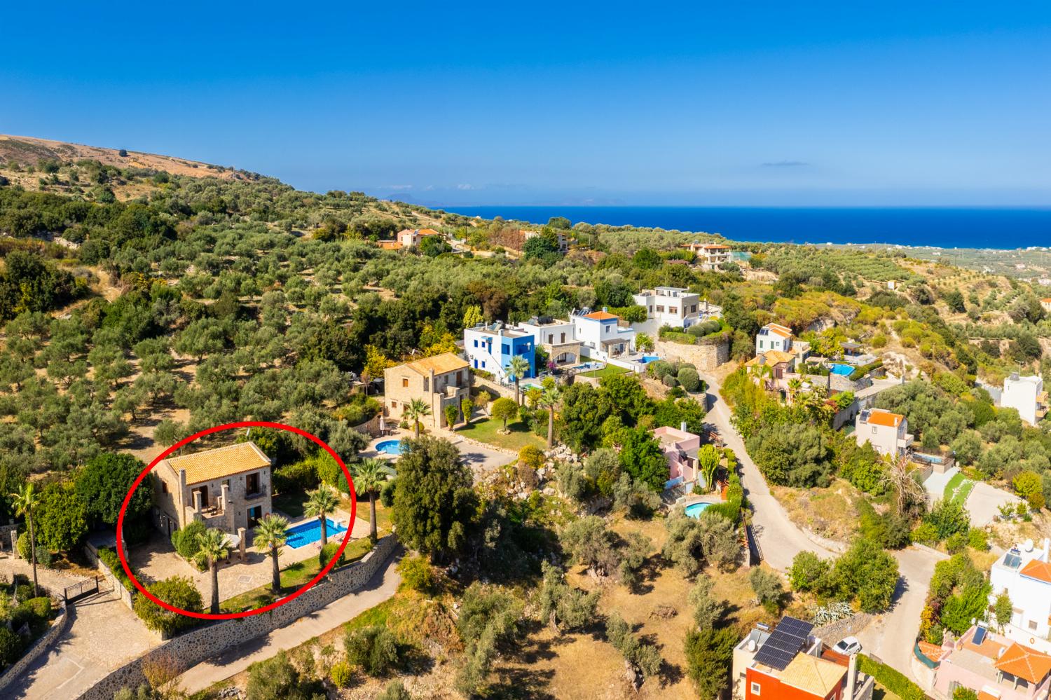 Aerial view showing location of villa