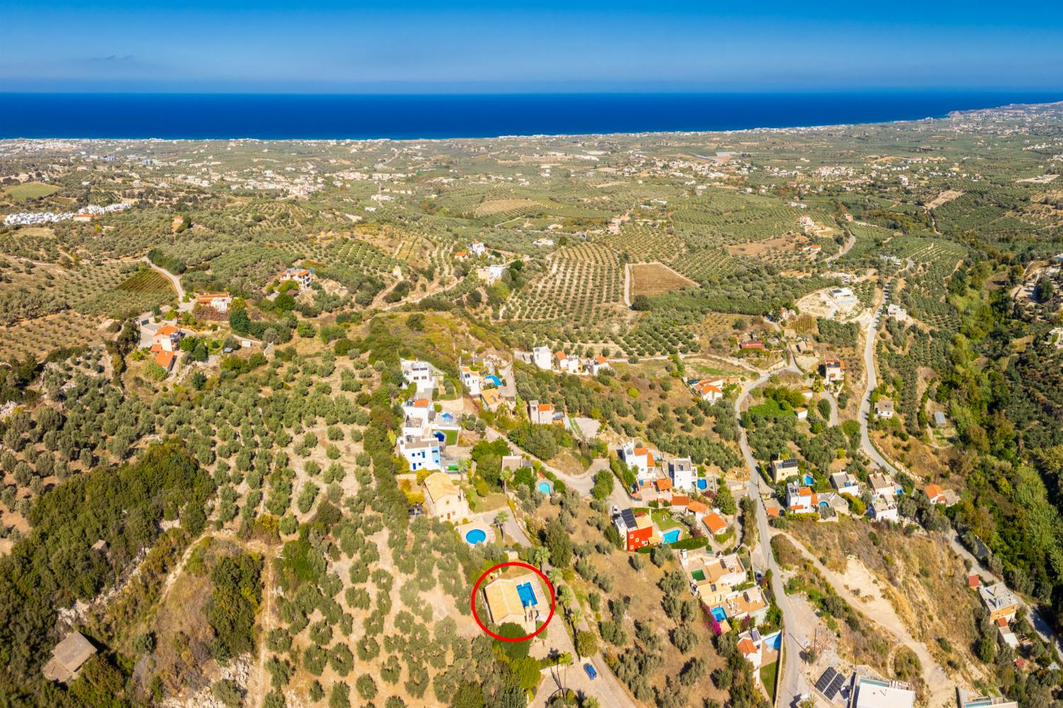 Aerial view showing location of villa