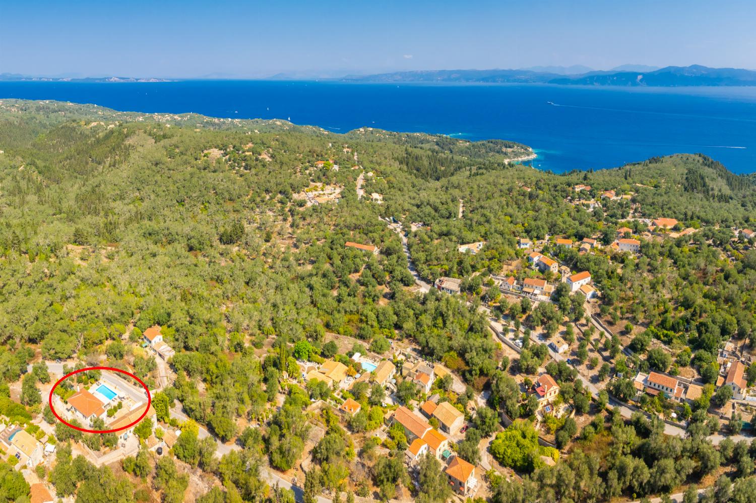 Aerial view showing location of villa