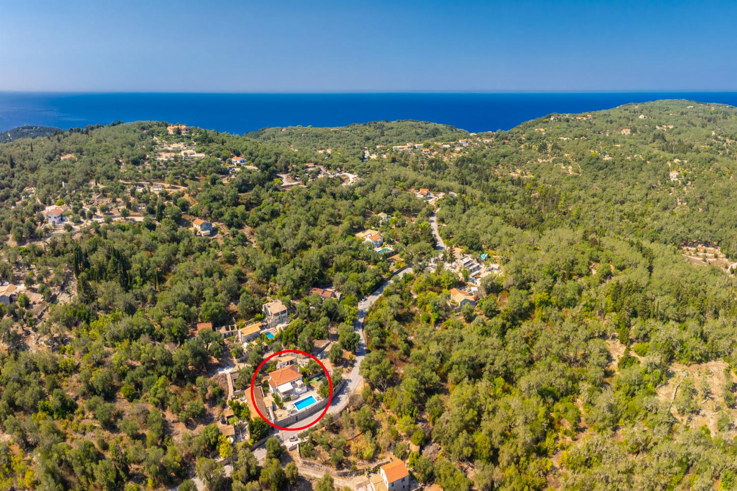 Aerial view showing location of villa