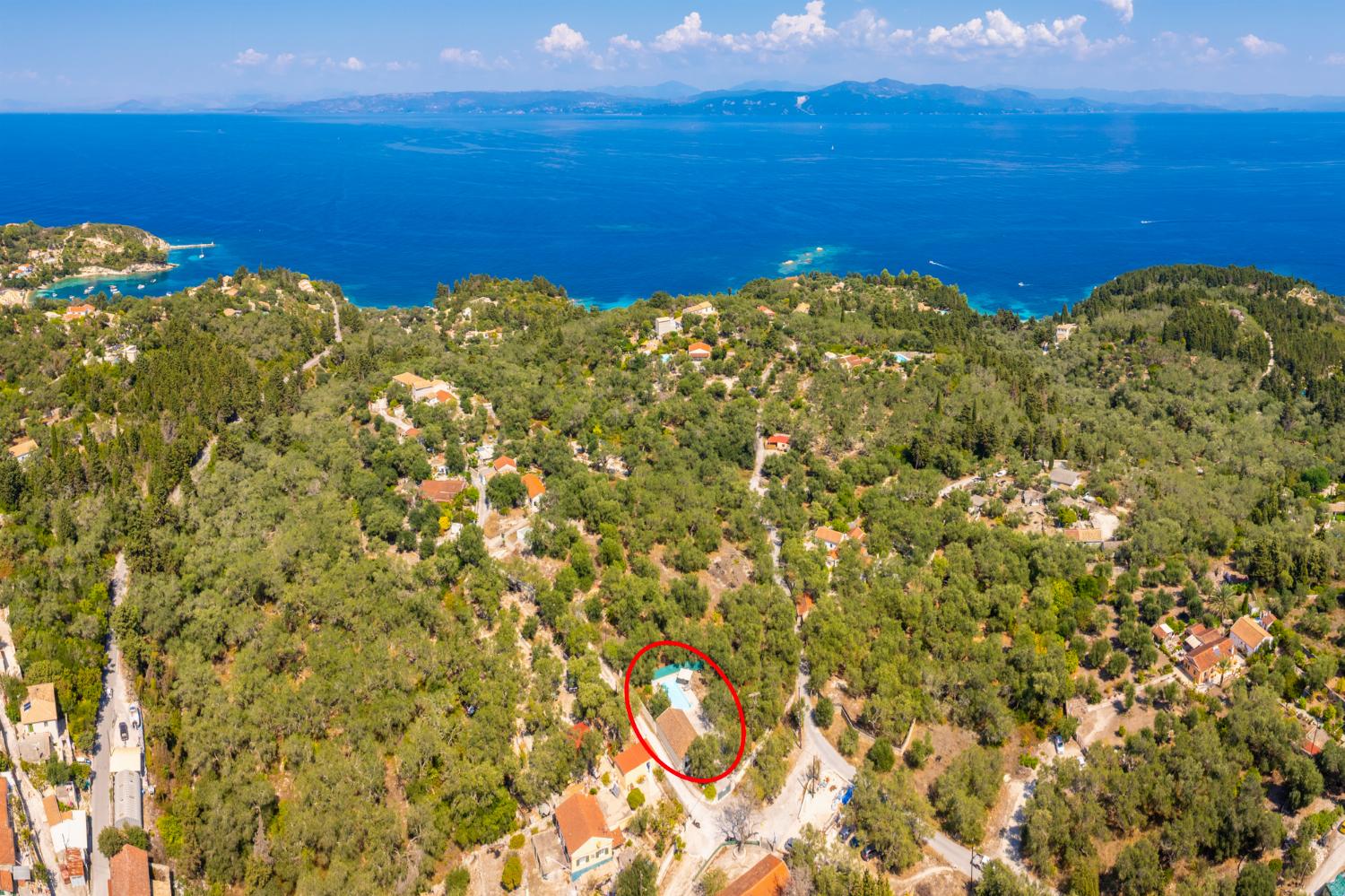 Aerial view showing location of villa