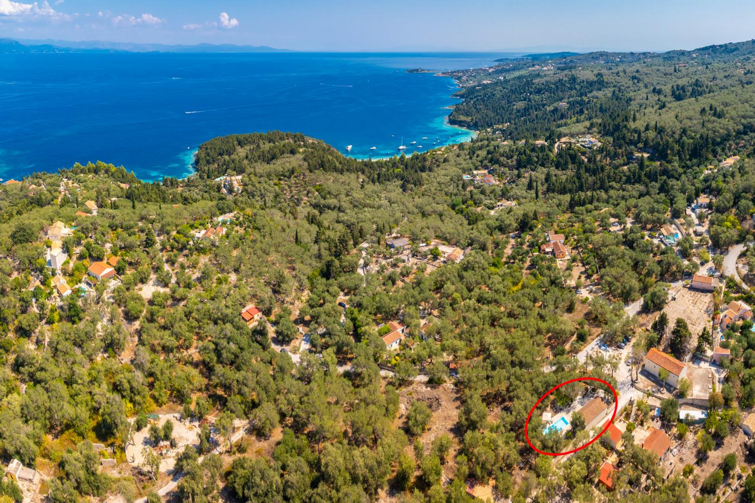 Aerial view showing location of villa