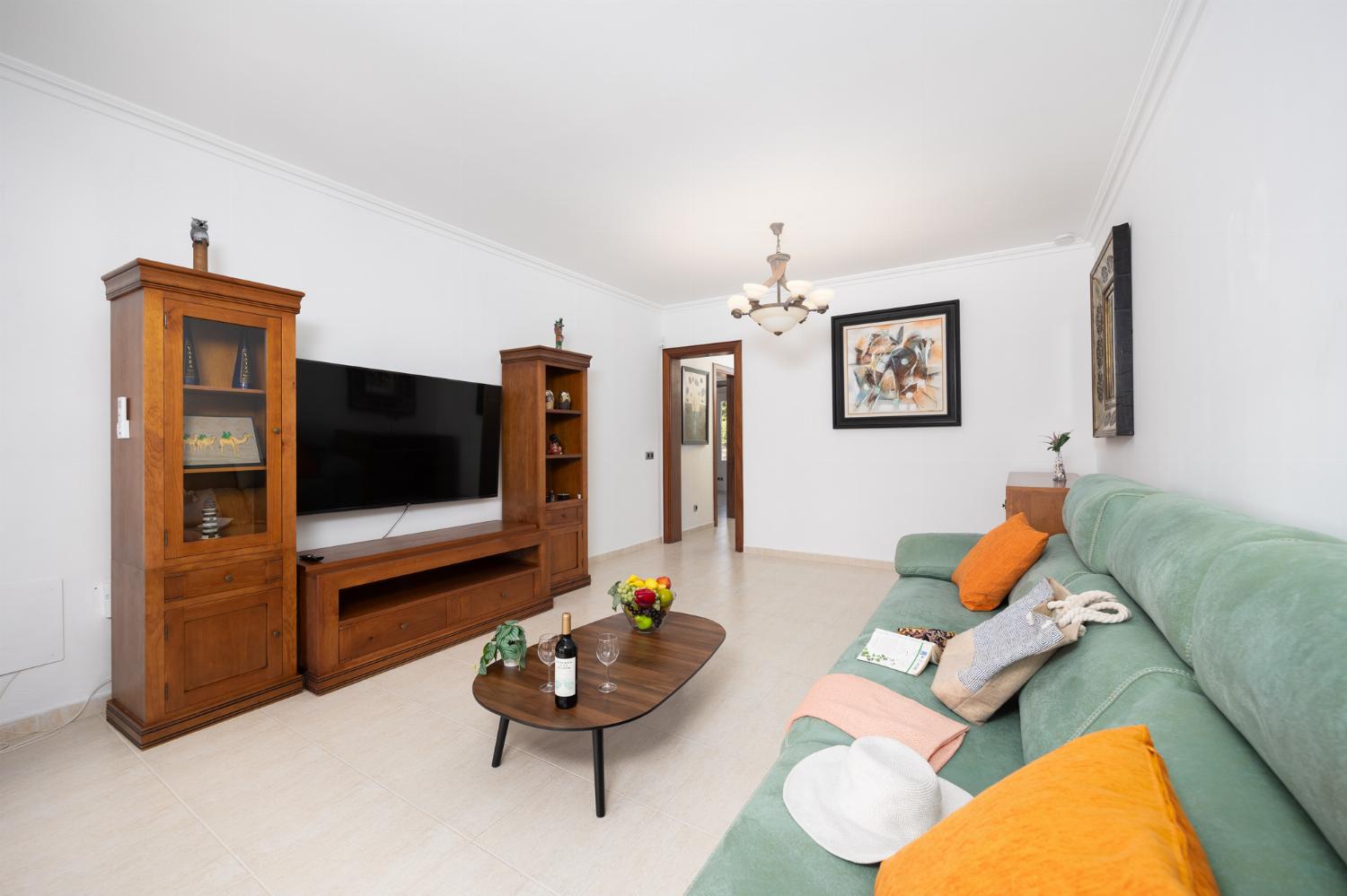 Living room with sofa, A/C, WiFi internet, and satellite TV