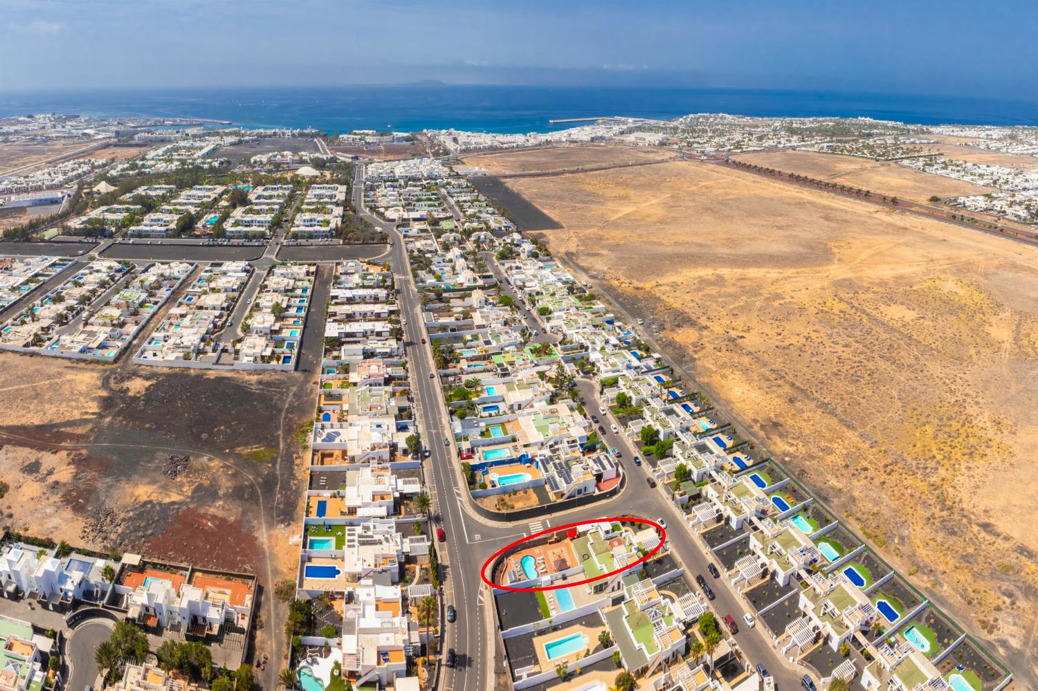 Aerial view showing location of villa