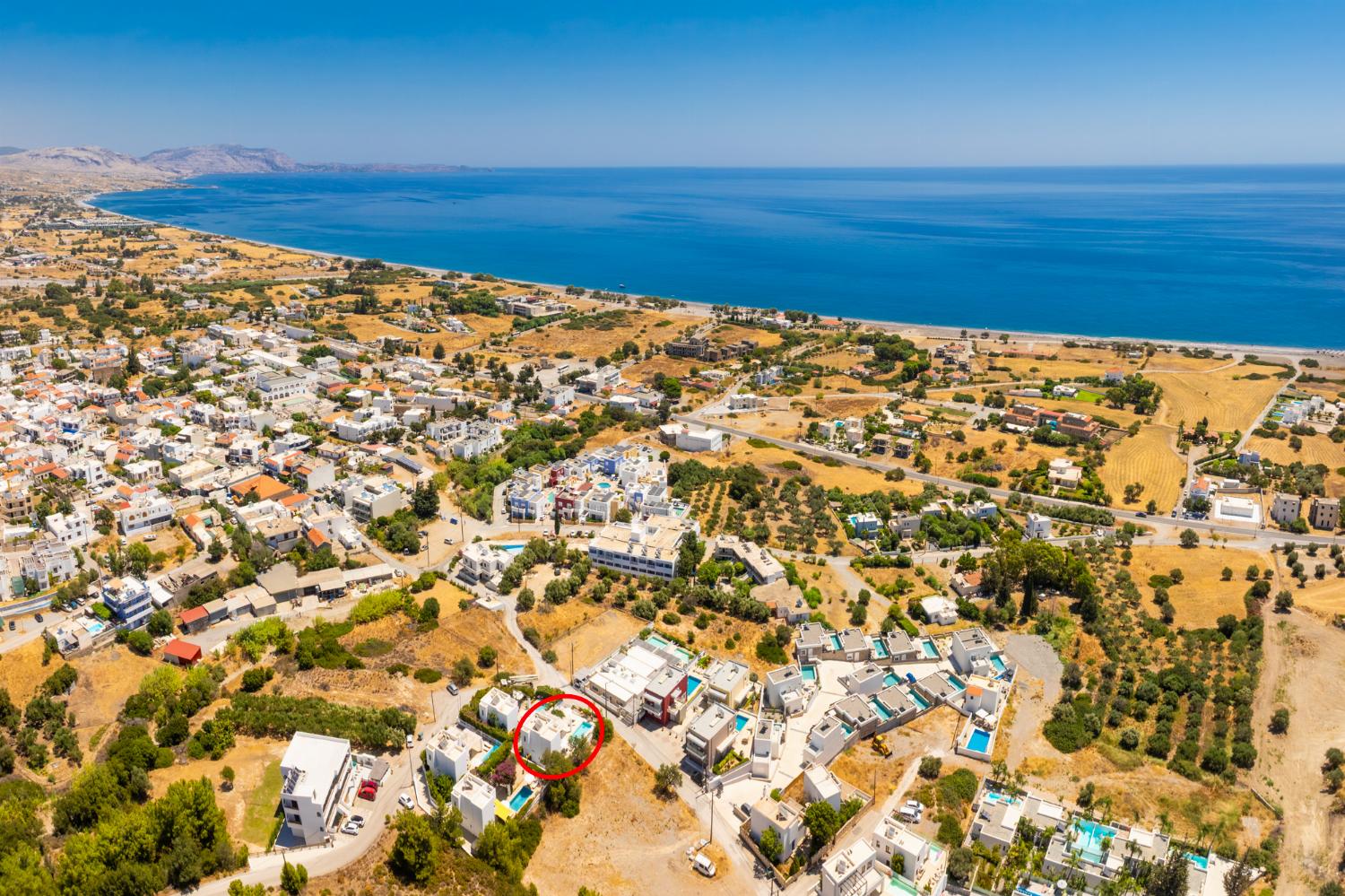 Aerial view showing location of villa