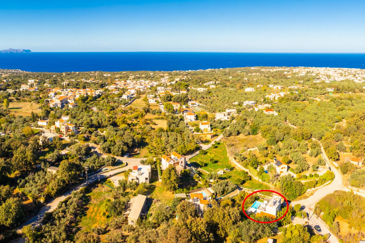 Aerial view showing location of villa