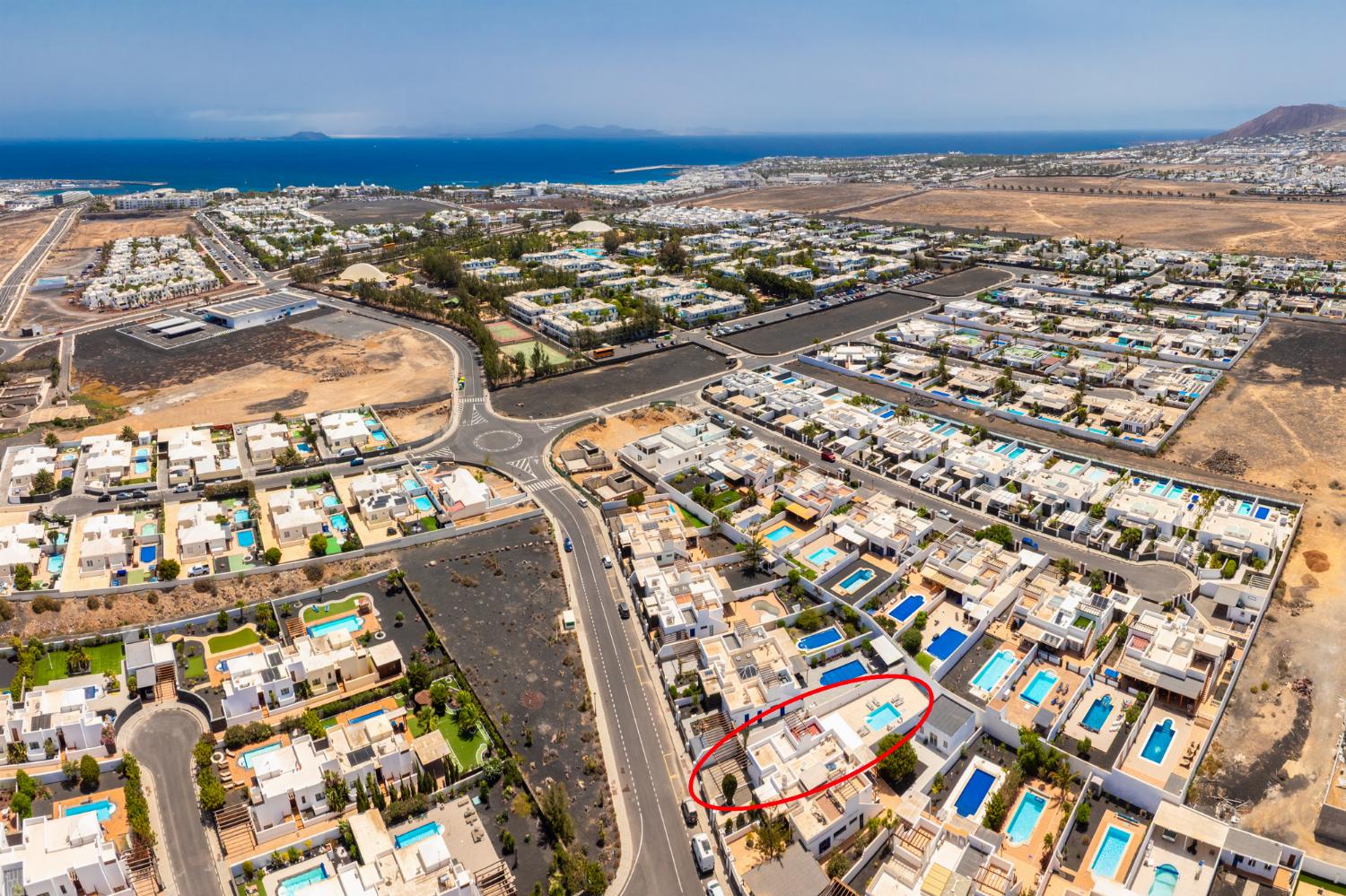 Aerial view showing location of villa