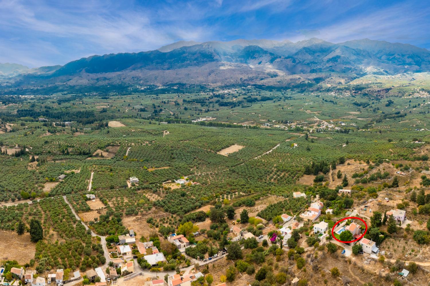 Aerial view showing location of villa