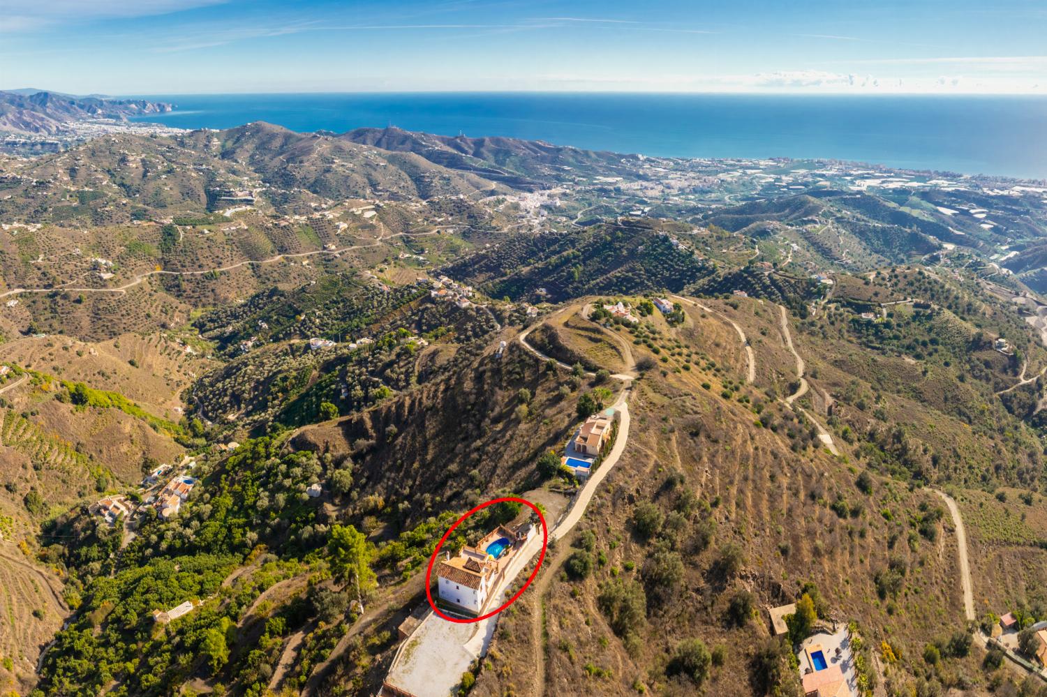 Aerial view showing location of villa