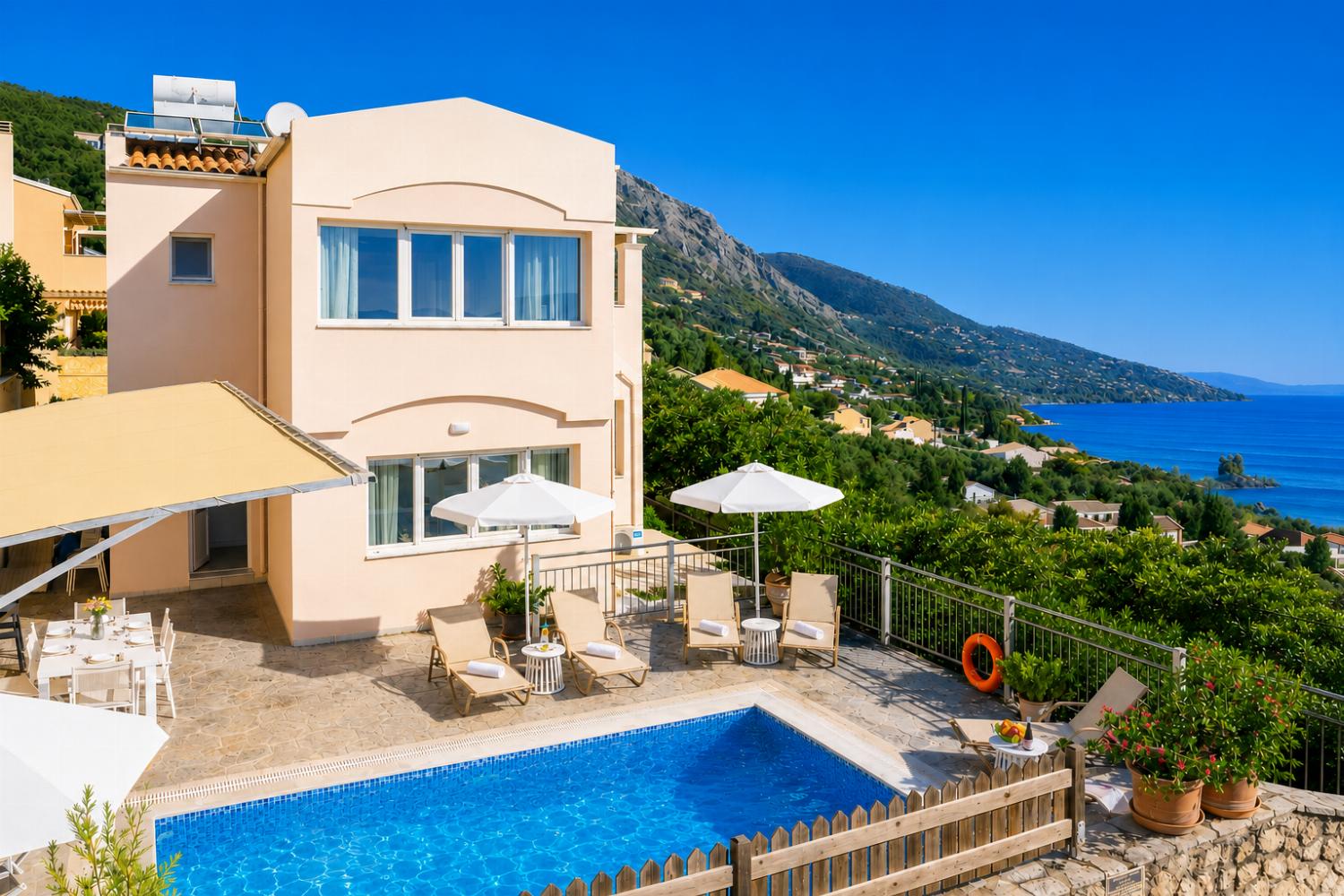 ,Private pool and terrace with sea views
