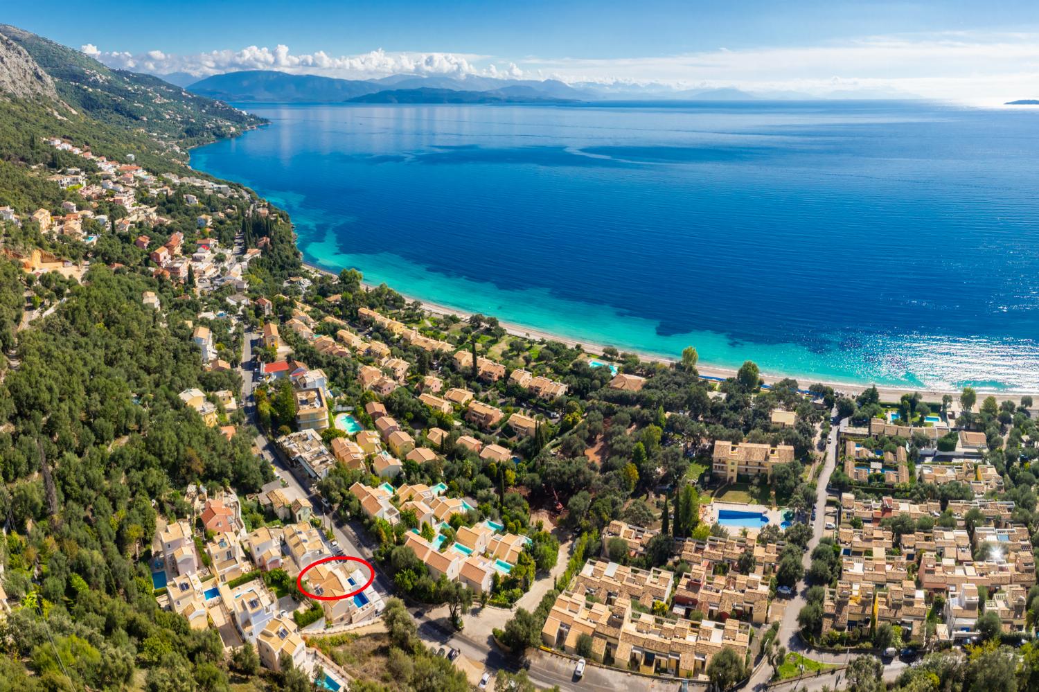 Aerial view showing location of villa