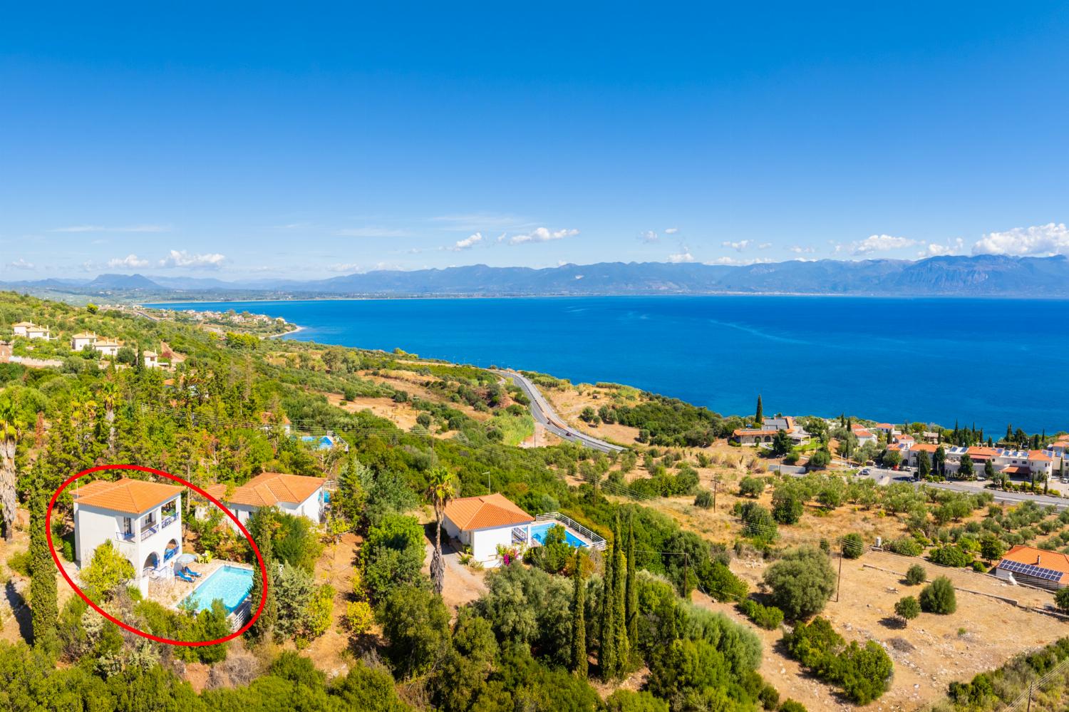 Aerial view showing location of villa