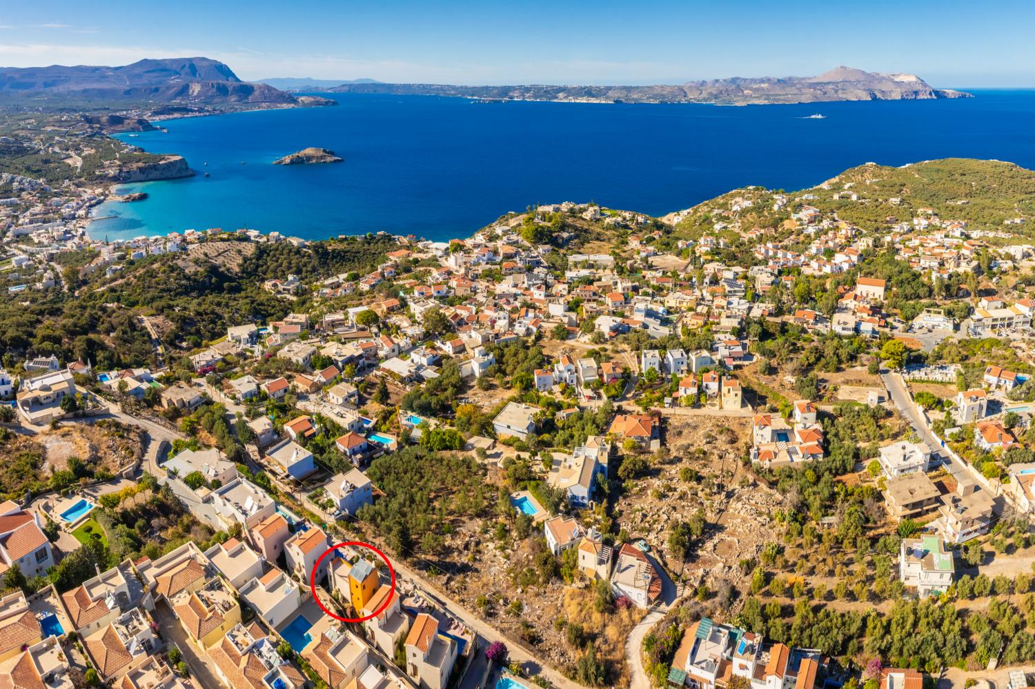 Aerial view showing location of villa