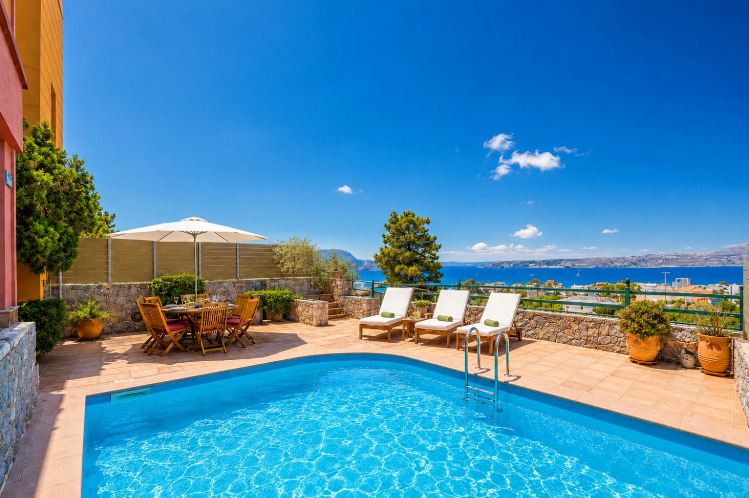 Private pool and terrace with sea views