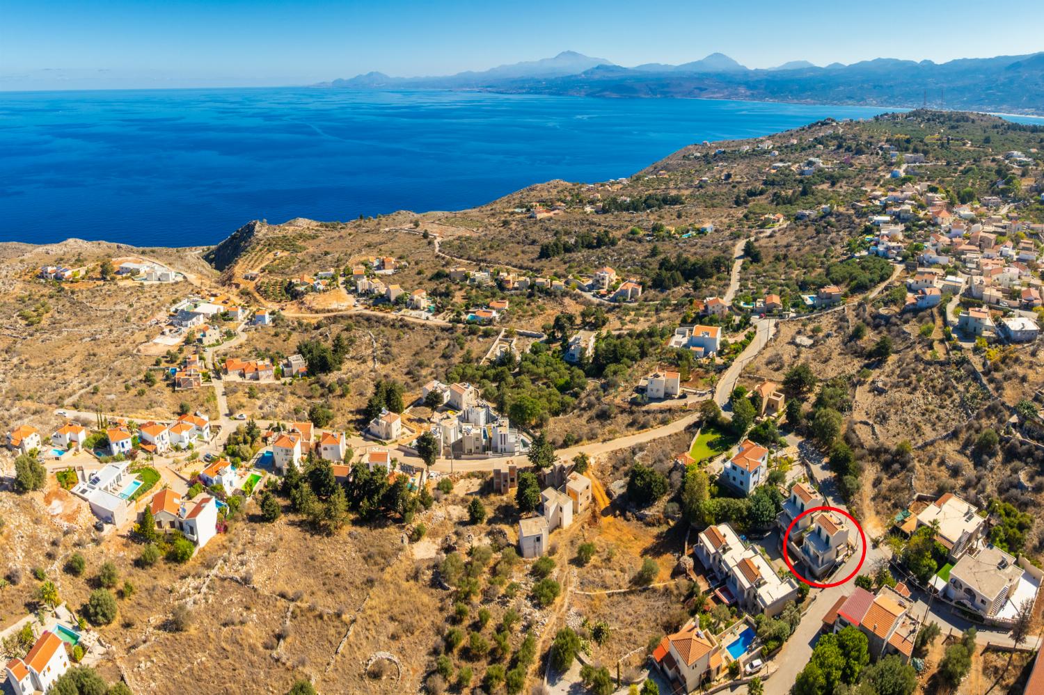 Aerial view showing location of villa
