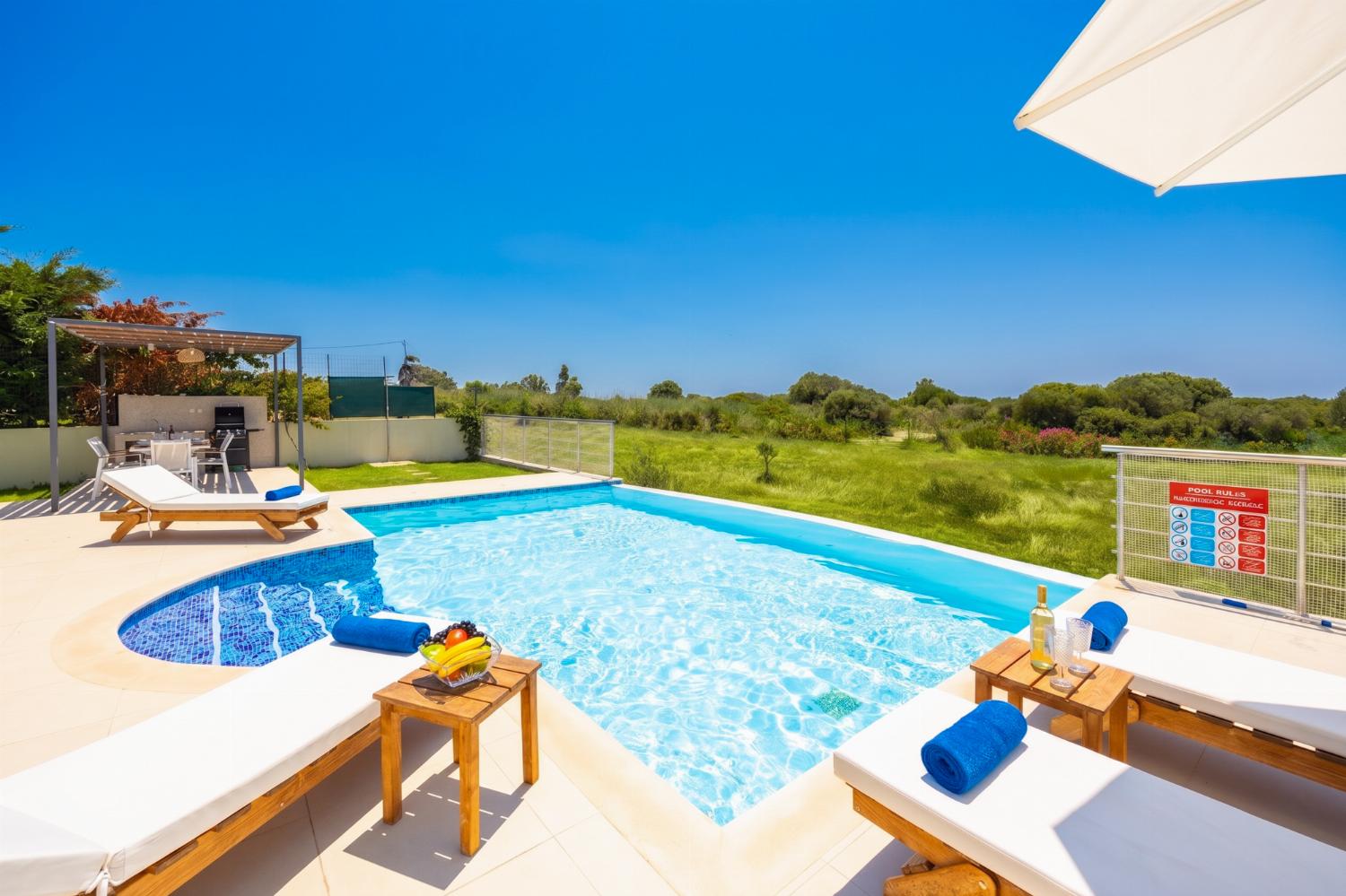 Private pool and terrace with sea views
