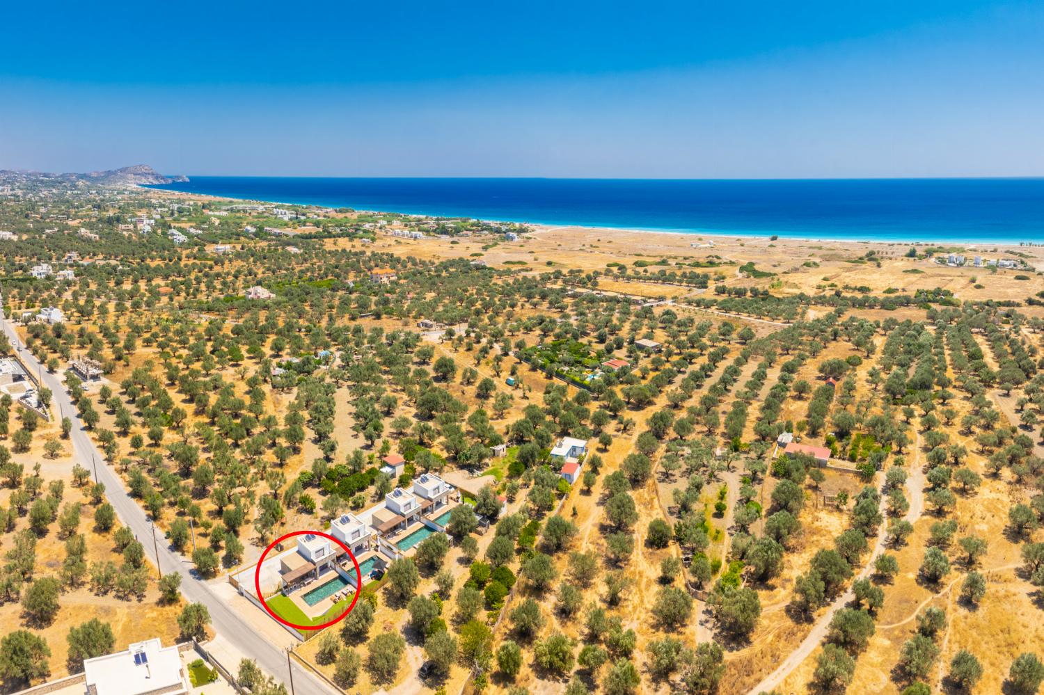 Aerial view showing location of villa