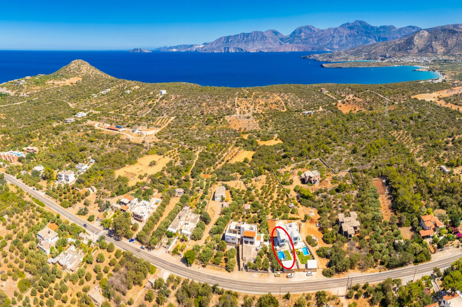 Aerial view showing location of villa