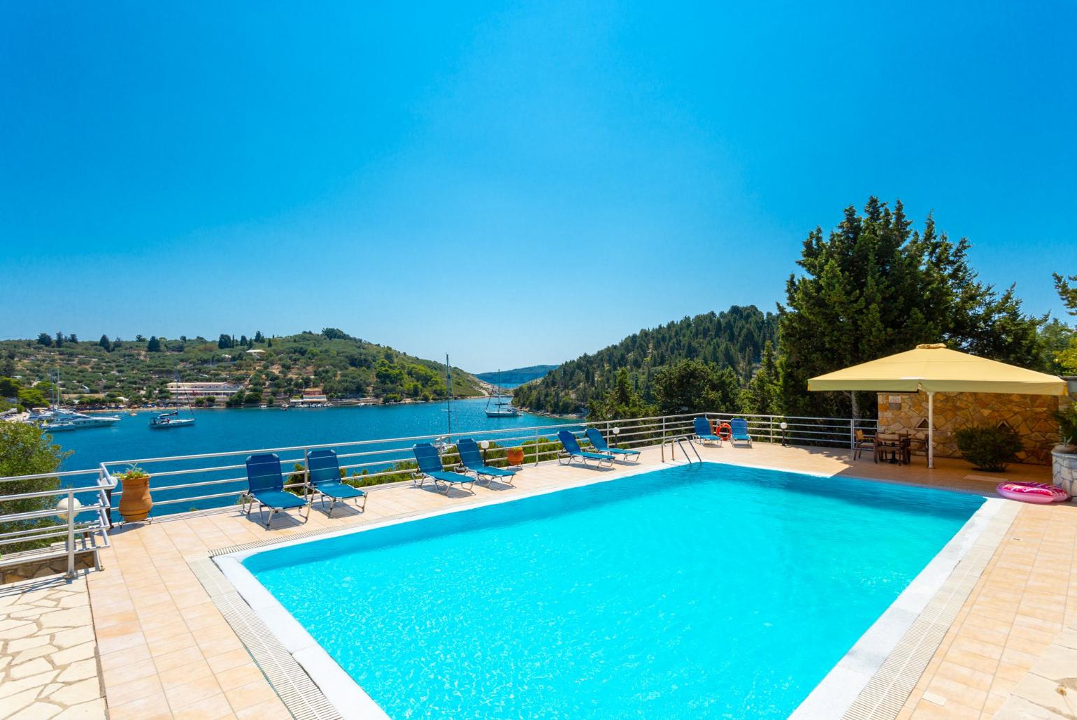 Private pool and terrace with panoramic sea views