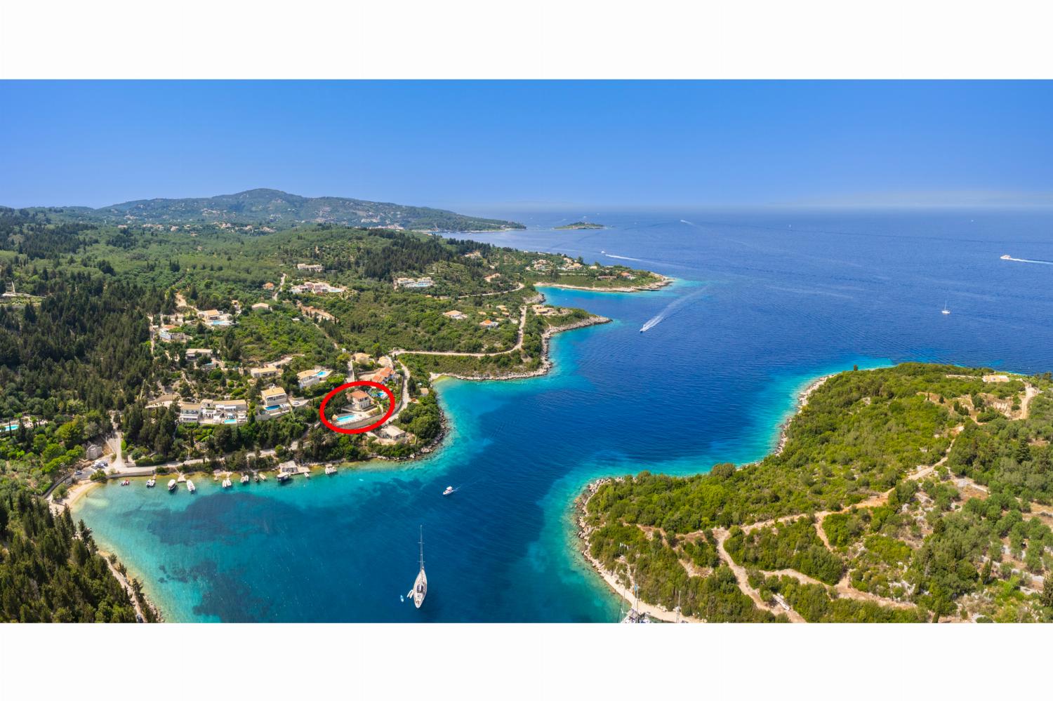 Aerial view showing location of villa
