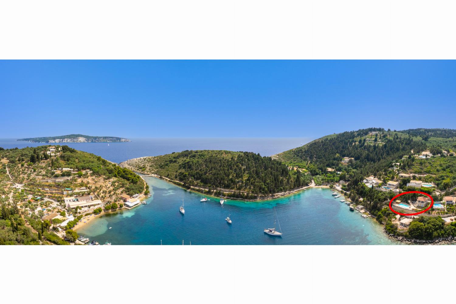 Aerial view showing location of villa