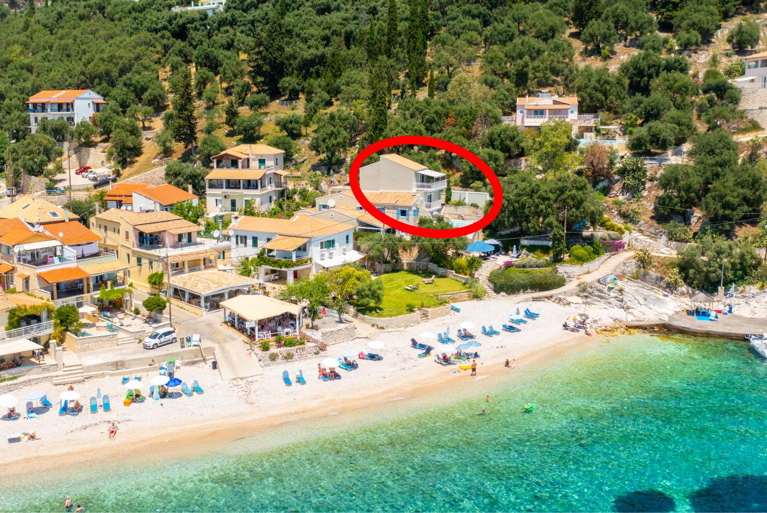 Aerial view showing location of Villa Thalassa
