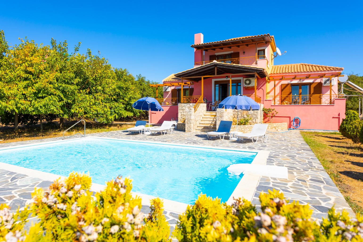 ,Beautiful villa with private pool, terrace, and garden with panoramic sea views
