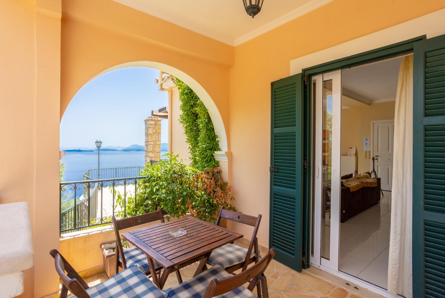 Sheltered terrace with panoramic sea views