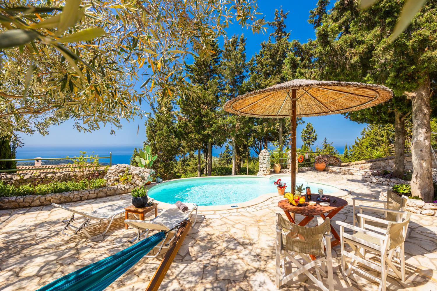 Private pool and terrace with sea views