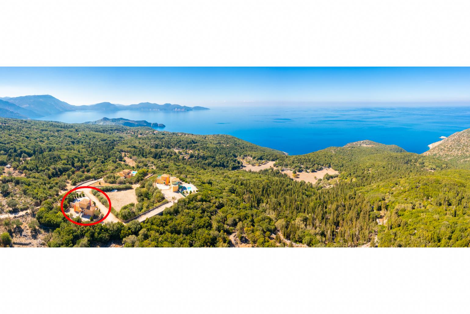Aerial view showing location of Villa Yeraki