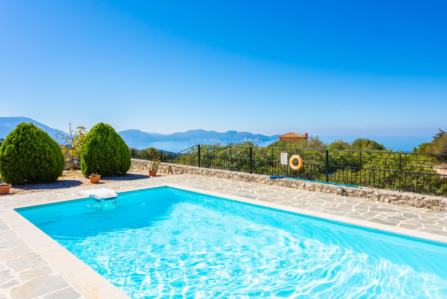 Private pool and terrace with panoramic sea views