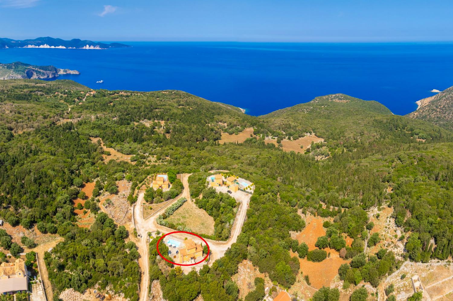 Aerial view showing location of villa