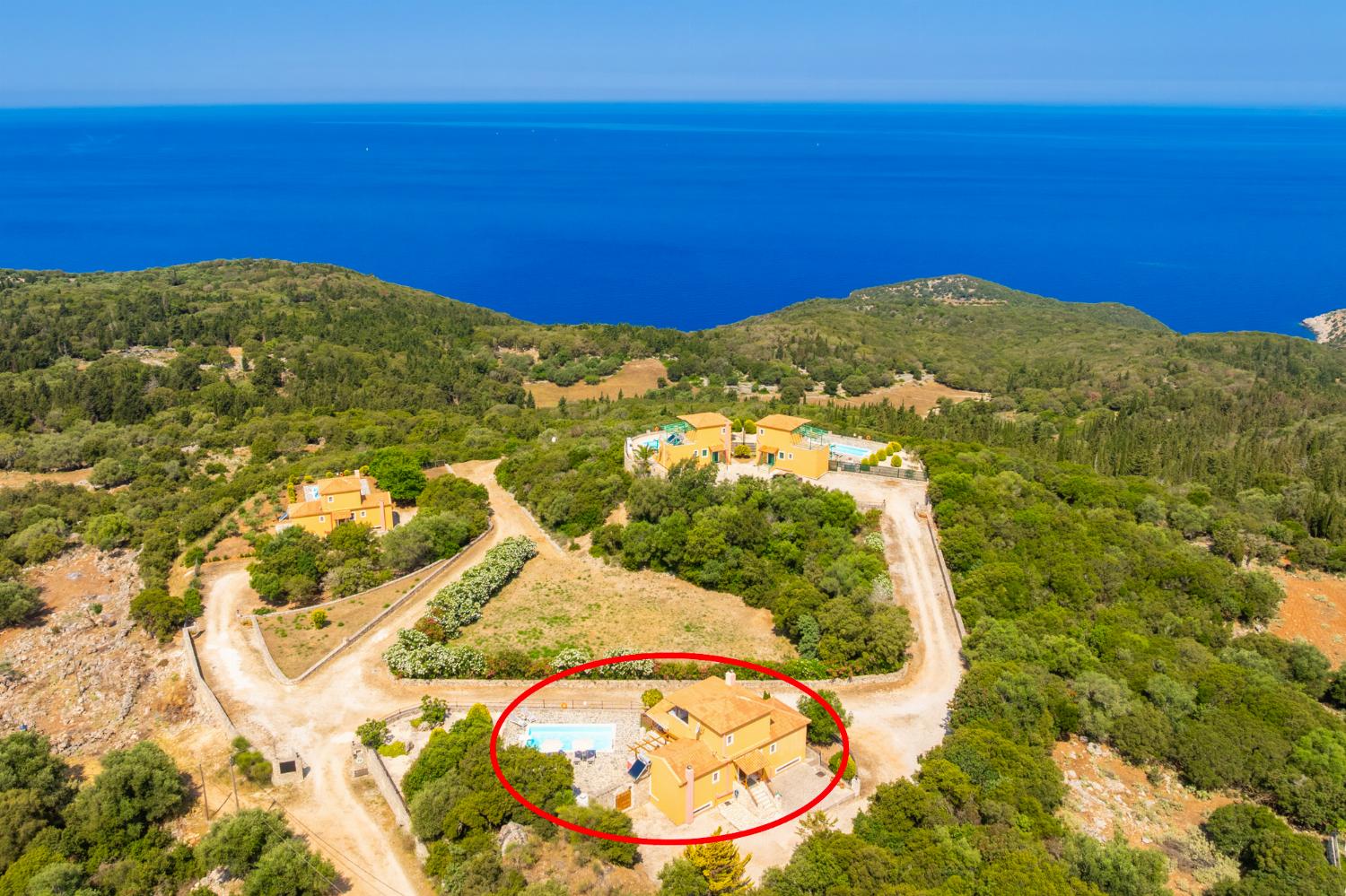 Aerial view showing location of villa